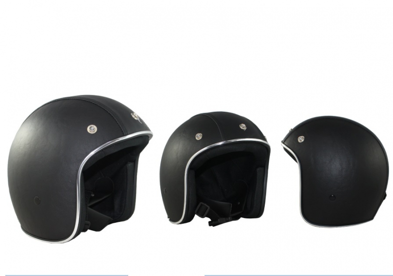 CASCO ABIERTO CAFE RACER ECOCUERO Y CROMADO
